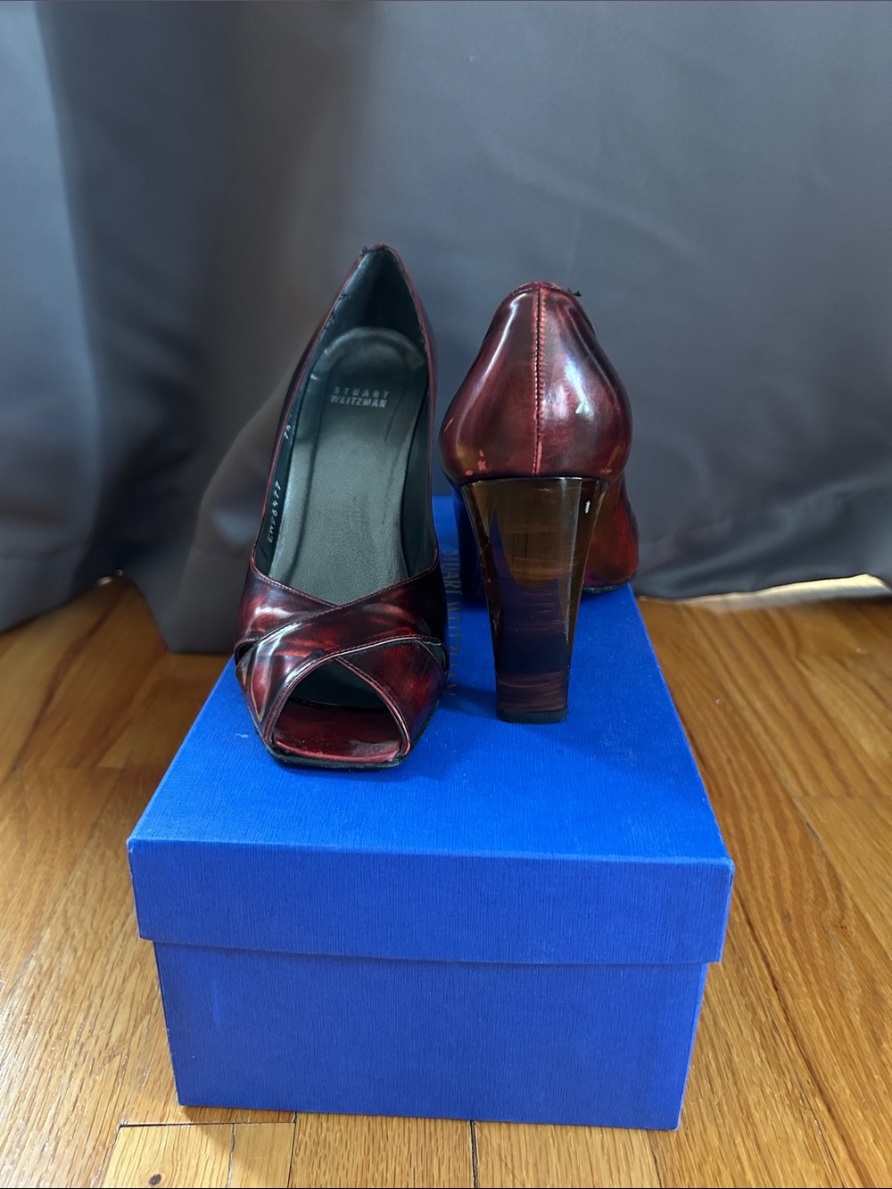 Stuart Weitzman Wine Red Open-Toe High Heel Pumps
